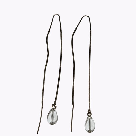 Elegant Silver Tone Beaded Threader Earrings Dangle Drop Classic Fashion Jewelry - Picture 1 of 3